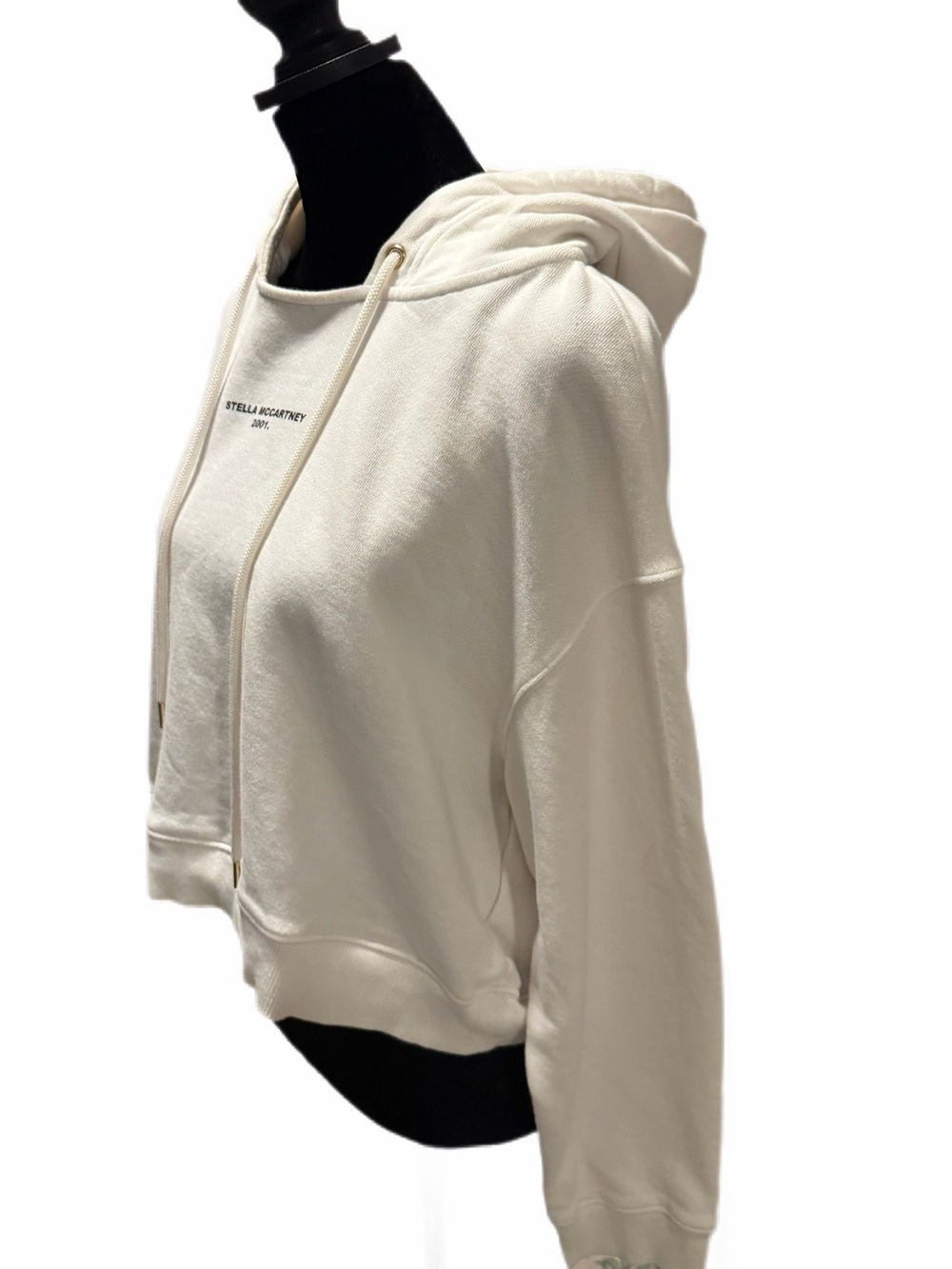 Stella McCartney White Cropped Hooded sweatshirt with black logo on front sz 40 - Picture 8 of 15
